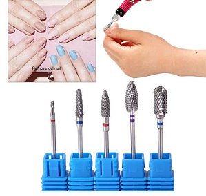 5 pçs fresa de aço de tungsténio para manicura remoção gel verniz rebarbas