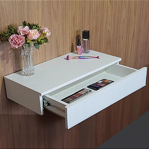 Penteadeira Suspensa de Parede com Gaveta em MDF Branco