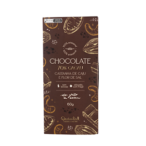 Chocolate 70% Cacau Castanha de Caju e Flor de Sal 60g