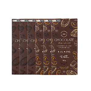 3 Barras de Chocolate 70% Tradicional 60g + 3 Barras de Chocolate 70% Cacau Castanha de Caju 60g