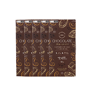 5 Barras de Chocolate 70% Cacau Castanha de Caju e Flor de Sal 60g