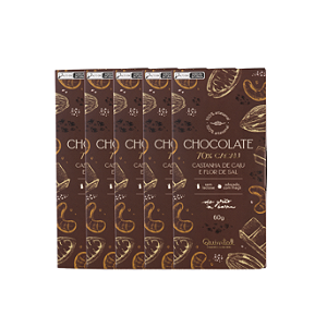 5 Barras de Chocolate 70% Cacau Castanha de Caju e Flor de Sal 60g