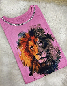 T-Shirts - Leão Color - Com Pedrarias