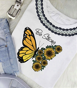 T-Shirts - Luxe White - Butterfly - Com Pedrarias