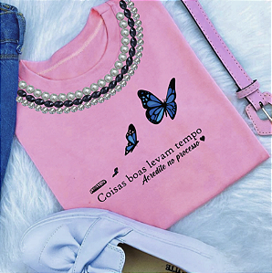 T-Shirts - Luxe Pink - Coisas Boas Levam Tempo - Com Pedrarias