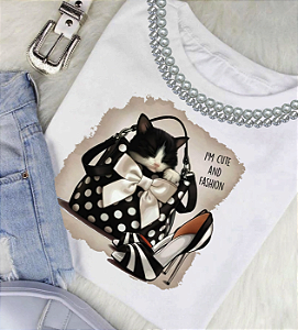 T-Shirts - Luxe White - Gato Sapato - Com Pedrarias
