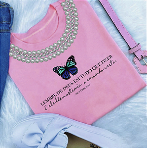 T-Shirts - Luxe Pink - Lembre de Deus - Com Pedrarias