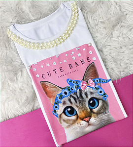 T-Shirts - Luxe White - Cute Baby - Com Pérolas + Aplicações