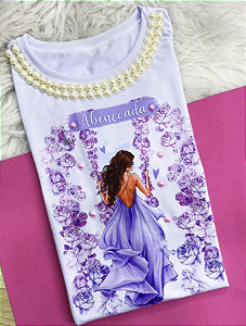 T-Shirts - Luxe White - Abençoada Aquarela - Com Pedrarias + Aplicação