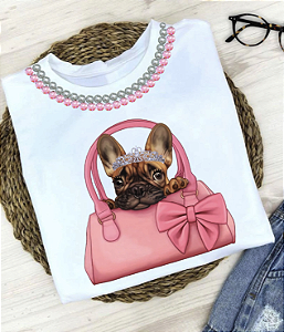 T-Shirts - Luxe White - Dog Bolsa Rosa - Com Pedrarias