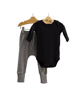 Conjunto Body Manga Longa Sem Estampa e Calça Saruel em Suedine 100% Algodão Fio Egípcio Funny T-Shirts