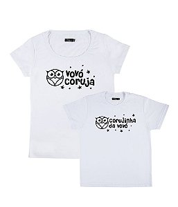 Kit Avó e Neto/Neta 02 Camisetas Brancas Vovó Coruja & Corujinha da Vovó Funny T-Shirts