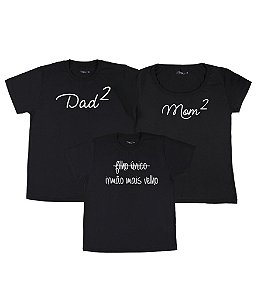 Kit Família 03 Camisetas Pretas Pai de 2, Mãe de 2 e Irmão Mais Velho Funny T-Shirts