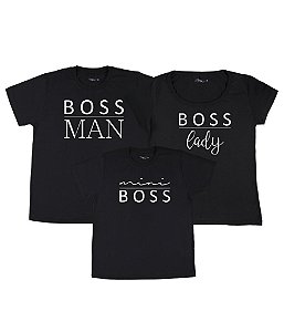 Kit Família 03 Camisetas Pretas Boss Man Boss Lady e Mini Boss Funny T-Shirts