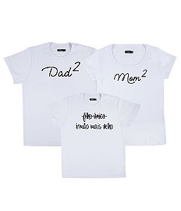 Kit Família 03 Camisetas Brancas Mãe de 2 Pai de 2 Irmão mais velho Funny T-Shirts