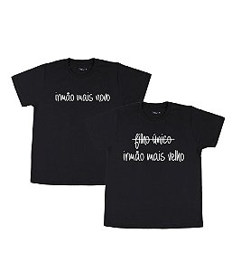 Kit Irmãos 02 Camisetas Pretas Infantis Irmão Mais Novo e Mais Velho Funny T-Shirts