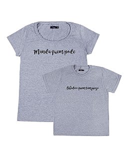 Kit Pai/Mãe e Filho 02 Camisetas Cinzas Manda & Obedece Funny T-Shirts