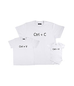Kit Pai e Filhos 02 Camisetas e 01 Body Ctrl C + Ctrl V Funny T-Shirts