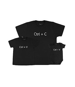 Kit Pai e Filhos 02 Camisetas e 01 Body Ctrl C + Ctrl V Funny T-Shirts