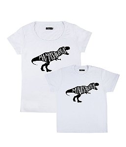 Kit 2 Camisetas Brancas Mãe & Filho (a) Mamasaurus e Minisaurus Funny T-Shirts