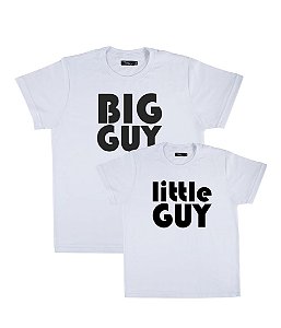 Kit 2 Camisetas Brancas Pai & Filho(a) Big Guy Little Guy Funny T-Shirts