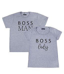 Kit Casal 02 Camisetas Cinzas Boss Man & Boss Lady Funny T-Shirts