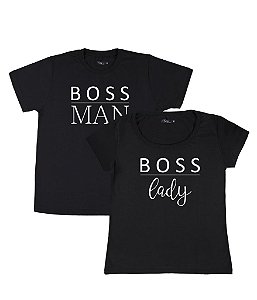 Kit Casal 02 Camisetas Pretas Boss Man & Boss Lady Funny T-Shirts