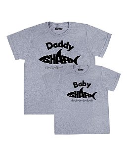 Kit 2 Camisetas Cinzas Pai & Filho (a) Baby e Daddy Shark Funny T-Shirts