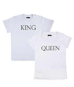 Kit Casal 02 Camisetas Brancas Queen and King Funny T-Shirts