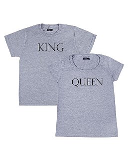Kit Casal 02 Camisetas Cinzas Queen and King Funny T-Shirts