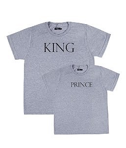 Kit 2 Camisetas Cinzas Pai & Filho King e Prince Funny T-Shirts