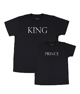 Kit 2 Camisetas Pretas Pai e Filho King e Prince Funny T-Shirts
