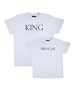 Kit 2 Camisetas Brancas Pai e Filha King e Princess Funny T-Shirts