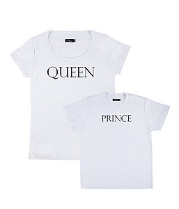Kit 2 Camisetas Brancas Mãe e Filho Queen e Prince Funny T-Shirts