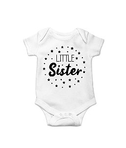 Body de Bebê Little Sister em Suedine 100% Algodão Fio Egípcio Funny T-Shirts