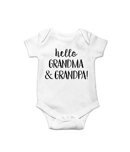 Body de Bebê Hello Grandma & Grandpa! em Suedine 100% Algodão Fio Egípcio Funny T-Shirts