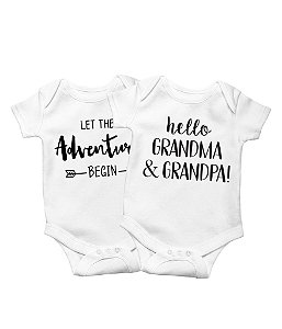 Kit Promocional 2 Bodies Hello Adventure em Suedine 100% Algodão Fio Egípcio Funny T-Shirts