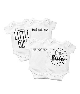 Kit Promocional 4 Bodies Little Princess em Suedine 100% Algodão Fio Egípcio Funny T-Shirts