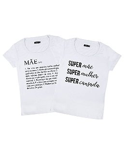 Kit Promocional 2 Camisetas Femininas Baby Look Super Mãe Funny T-Shirts