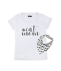 Camiseta Baby Look Feminina Cat Mom & Bandana de Gato Funny T-Shirts
