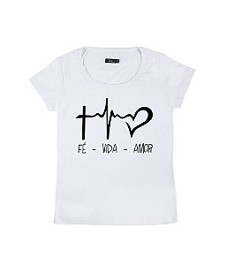 Camiseta Baby Look Feminina Fé Vida Amor Funny T-Shirts