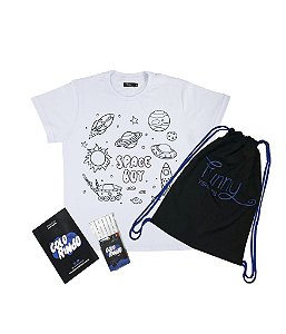 Kit Colorindo com Funny Camiseta de Pintar Space Boy Funny T-Shirts