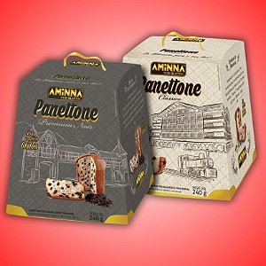 COMBO 2 Panettones Aminna - 1 und. Clássico e 1 und. Premium Noir, Sem Glúten