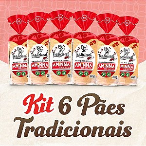 Kit com 6 Pães Aminna sem Glúten, sem açúcar, Tradicional, 450g - ID: 175