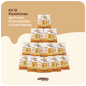 COMBO 12 Panettones com Uvas Passas e Frutas Cristalizadas Sem Glúten Sem Açúcar Aminna 240g - ID: 255