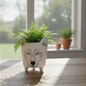 Cachepô de Cerâmica com Pintura de Lobo