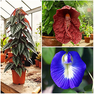Kit de Plantas Trepadeiras - Fada Azul, Papo de Peru e Cissus Discolor