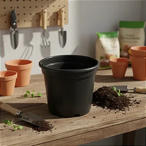 Kit 5 Vasos Redondos Padrão Preto (Perfil Baixo) - 10 cm