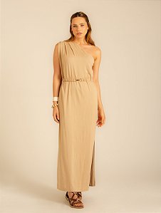 Vestido Pregas Virtude Bege