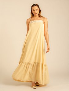 Vestido Decote Renda Harmonia Manteiga